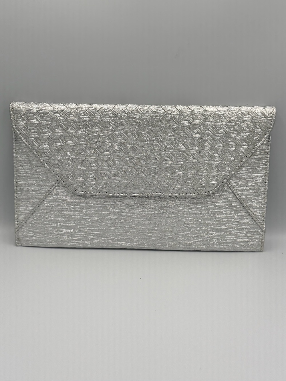 Silver Large Metallic Envelope Clutch Purse With D Rings